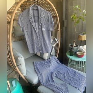 Ralph Lauren Navy and White Striped Short Sleeve Pajama Set - EUC Sz XL